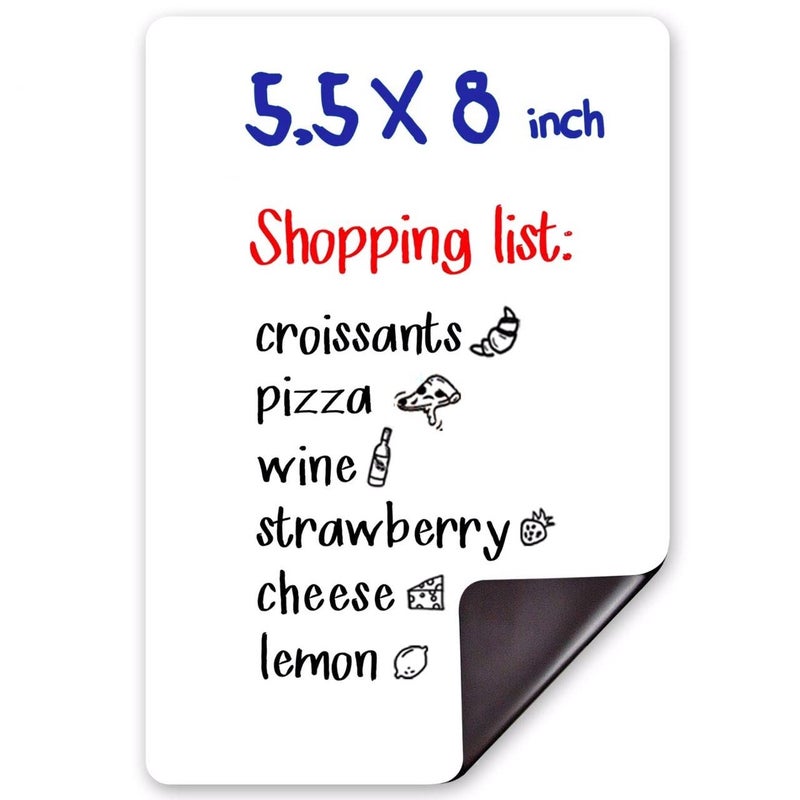 JUZARI Small Magnetic Whiteboard for Fridge 5.5x8 in - Dry Erase Board for Refrigerator - Small Magnetic List for Frig - Magnetic White Board Sheet - Fridge List Magnet - Magnetic Grocery Shoping List - Image 1